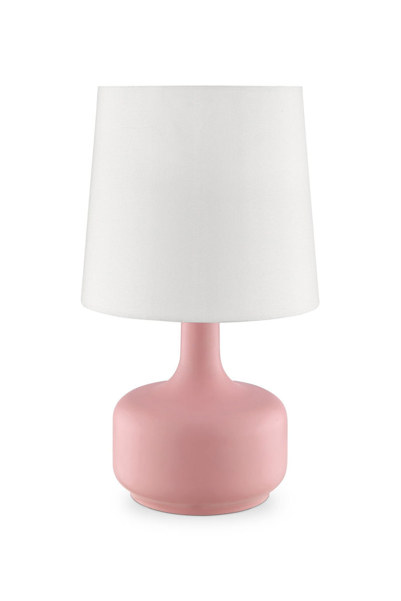 Metal Bedside Table Lamp With White Shade - Pink