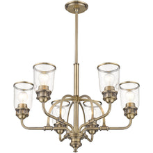 Load image into Gallery viewer, Six Light Metal Dimmable Chandelier With Shades - Antiqued Brass / Clear
