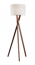 Load image into Gallery viewer, Solid Wood Tripod Floor Lamp With Drum Shade - Brown / White
