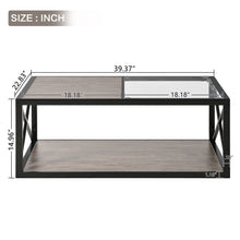 Load image into Gallery viewer, Industrial Style Coffee Table For Bedroom &amp; Living Room With Tempered Glass &amp; Wood Grain - Wood

