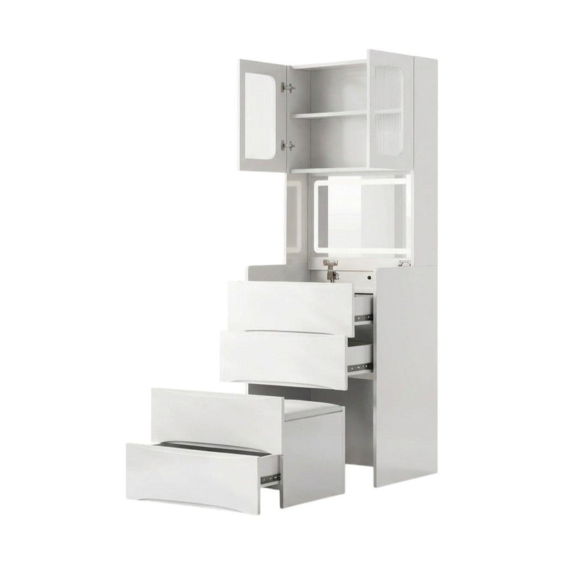19" Wood Lighted Four Drawer Dresser - White