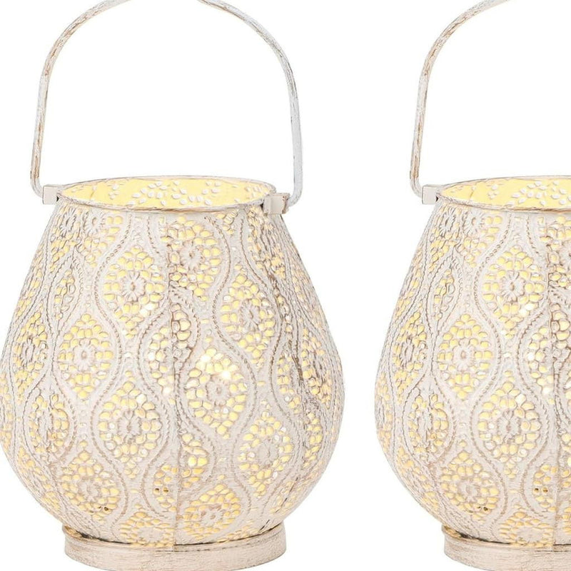 Pierced Geometric Cordless Lantern Lamps (Set of 2) - Beige
