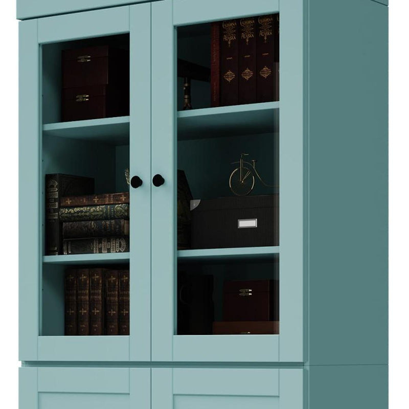 Solid Wood Adjustable Six Tier Library Bookcase With Four Doors (751511) - Aqua