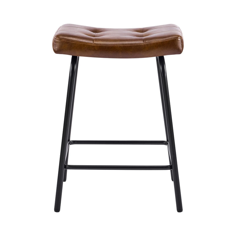 Faux Leather And Metal Backless Counter Height Bar Chairs (Set of 2) - Brown And Black