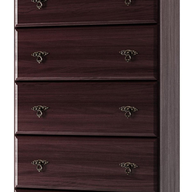 Solid Wood Five Drawer Dresser (760737) - Dark Brown