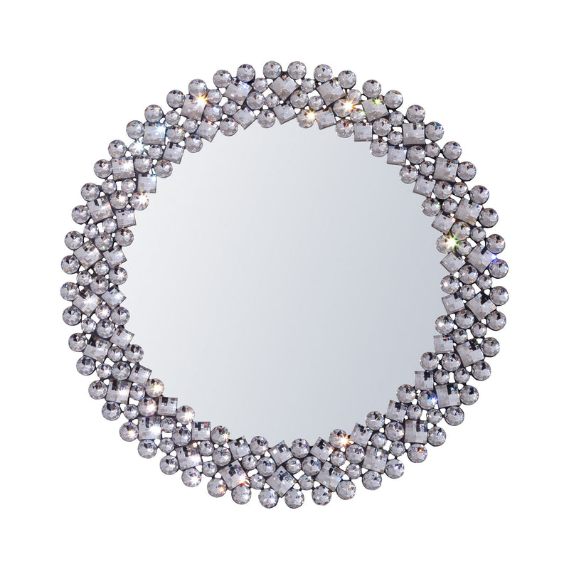 26" Round Faux Crystal Bling Framed Accent Mirror - Silver