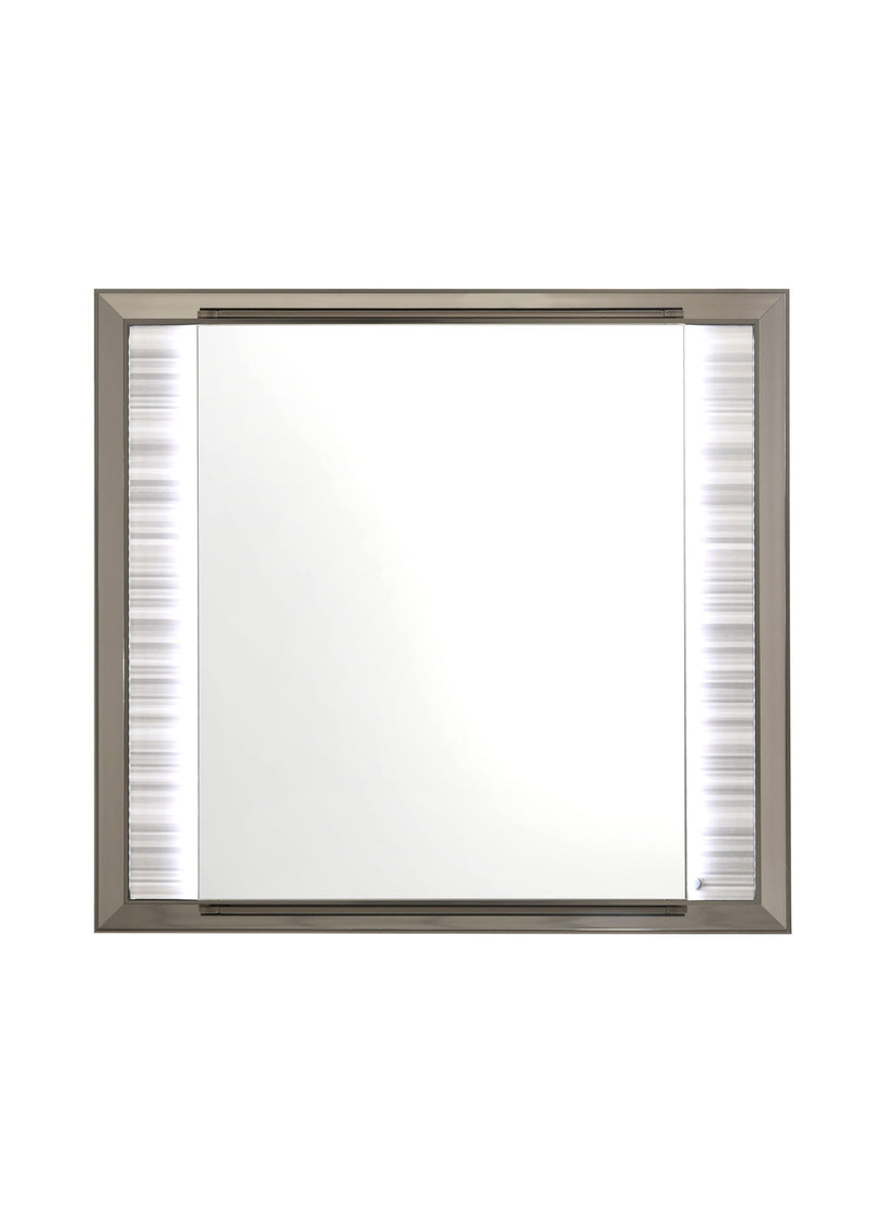 Wood Lighted Dresser Mount Framed Mirror - White / Silver