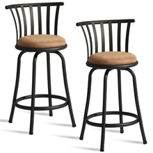 Load image into Gallery viewer, 24" Microfiber And Metal Low Back Counter Height Swivel Bar Chairs (Set of 2) - Brown / Black
