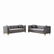 Load image into Gallery viewer, 3 And 3 Seater Deep Seat Sofa With Button Nailhead And Square Arm Design - Gray
