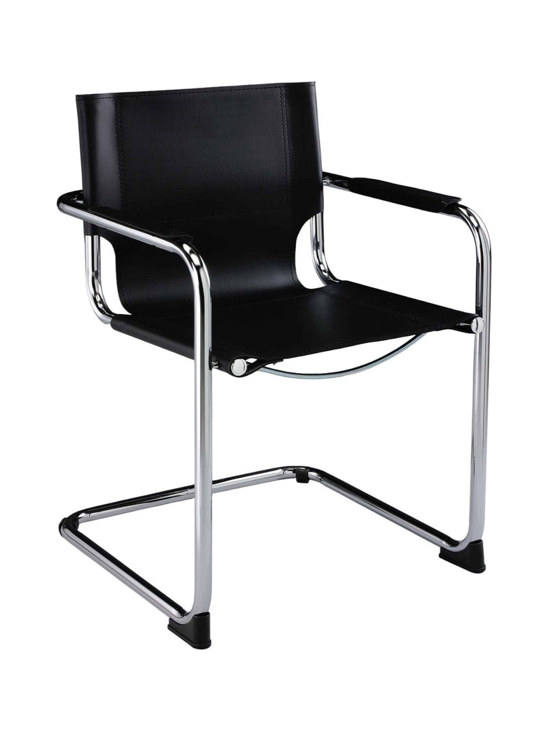 Leather Dining Arm Chairs (Set of 2) - Black / Silver