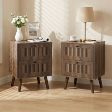Load image into Gallery viewer, Double Drawer Bedside Table (Set of 2) - Walnut
