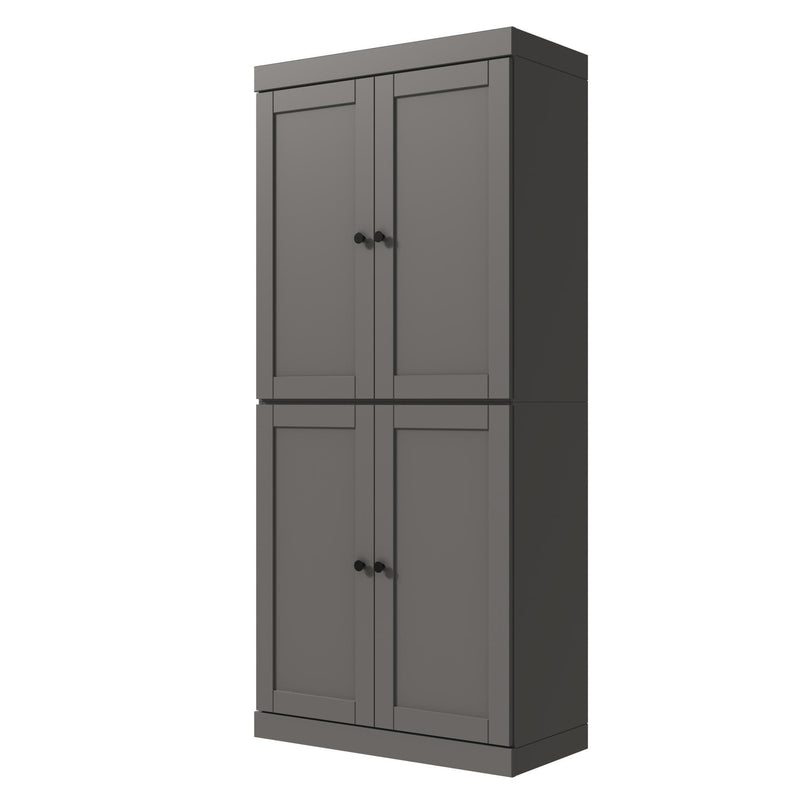 Adjustable Six Tier Library Bookcase With Four Doors (745605) - Gray