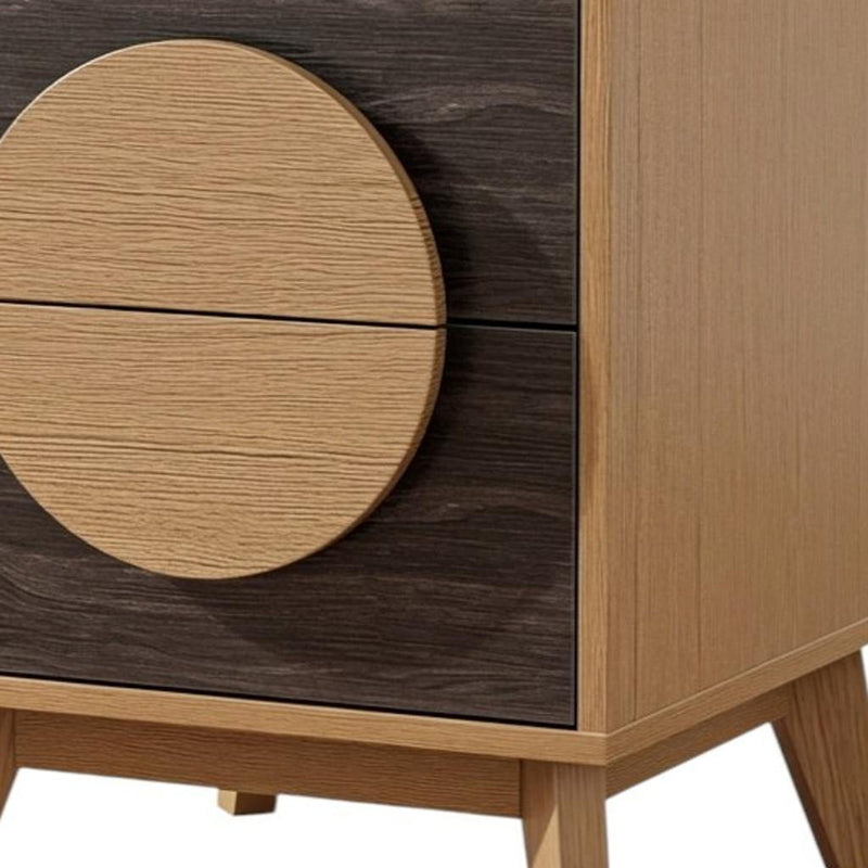 Solid Wood Square Two Drawer Nightstand - Oak / Dark Brown