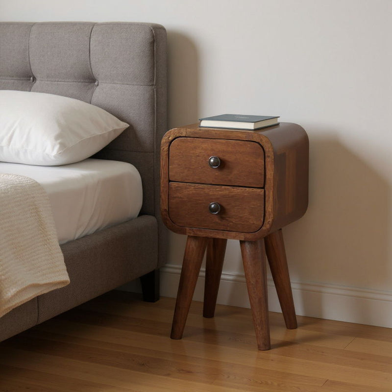 16" Solid Wood Square Two Drawer Nightstand - Brown
