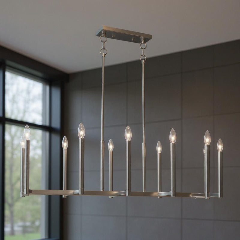 18" Ten Light Dimmable Chandelier With Shades - Nickel