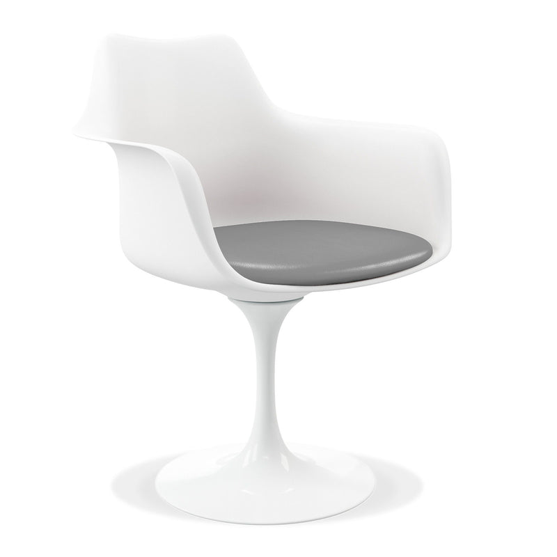 Heavy Duty Plastic Swivel Dining Arm Chair With Faux Leather Cushion - Gray / White