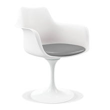 Load image into Gallery viewer, Heavy Duty Plastic Swivel Dining Arm Chair With Faux Leather Cushion - Gray / White
