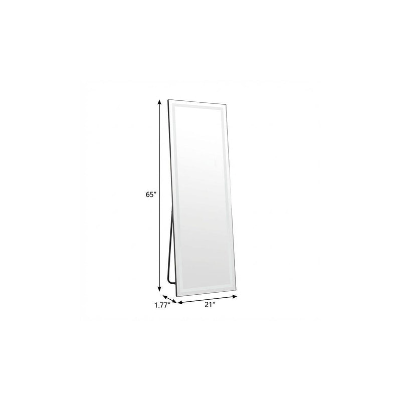 65" Aluminum Round Lighted Freestanding Framed Cheval Mirror - Black