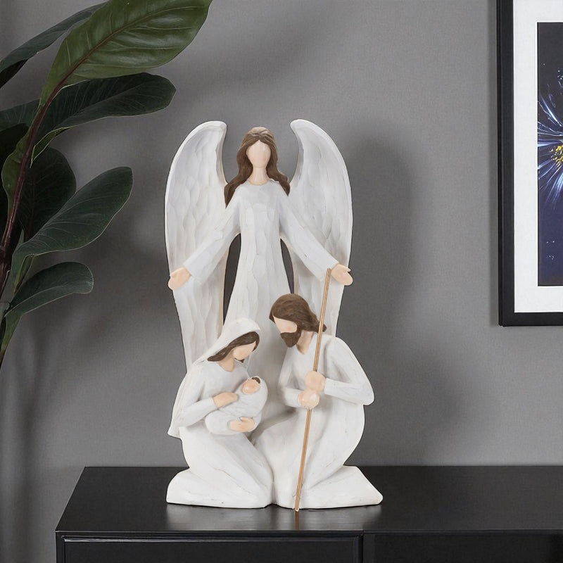 Poly Angel Christmas Tabletop Sculpture - White / Brown