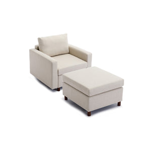 Single Seat Module Sofa Sectional Couch With Armrest With 1 Ottoman,Cushion Covers Non-removable and Non-Washable,Cream