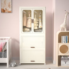 Load image into Gallery viewer, Portable Wardrobe Closet Storage Organizer With Magnetic Doors And Hanging Rod - Cream White
