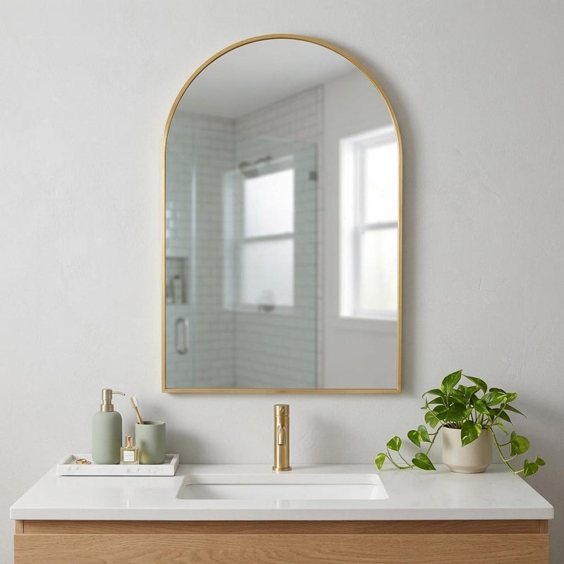 Aluminum Arch Framed Bathroom Vanity Mirror (756075) - Gold