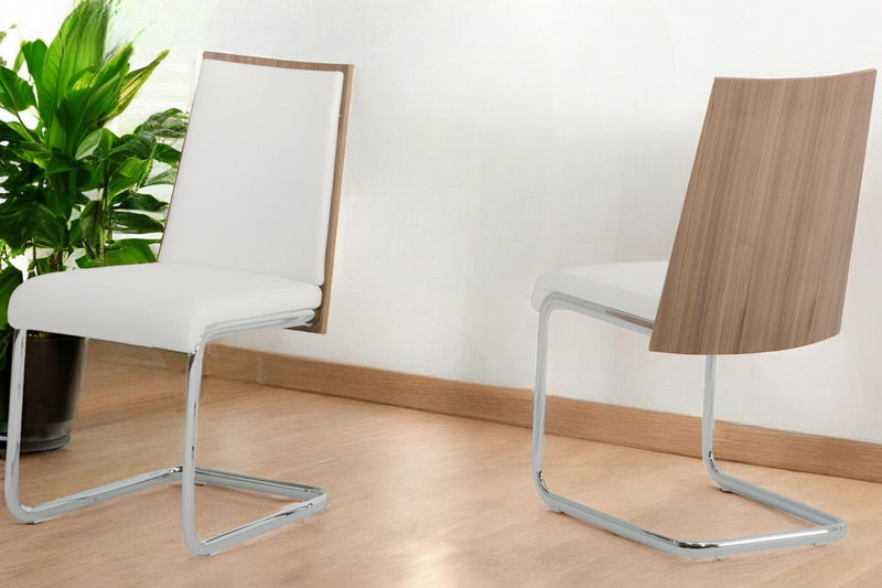 Upholstered Faux Leather Dining Room Side Chairs (Set of 2) - Brown / White