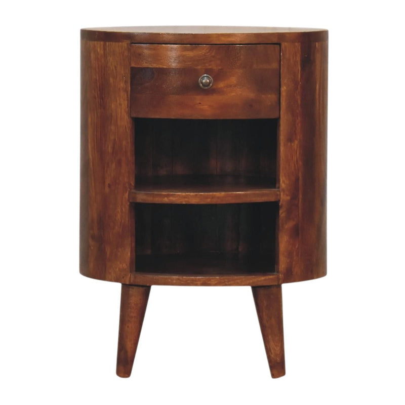 22'' Solid Wood Round One Drawer Nightstand - Chestnut