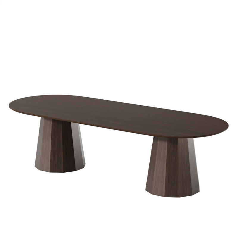 86" Wood Double Pedestal Base Oval Dining Table - Walnut