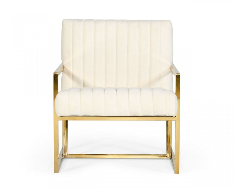 Industrial Velvet Steel Chair - Off White And Gold