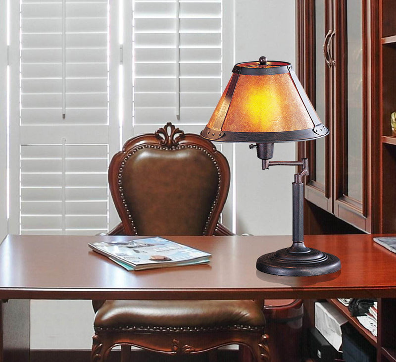 Metal Candlestick Table Lamp With Amber Empire Shade - Gray