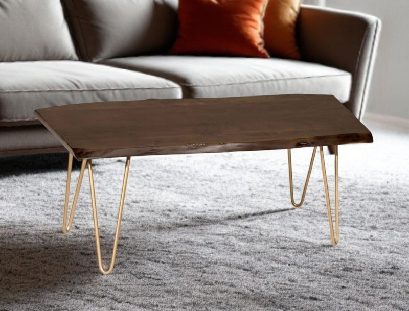 Solid Wood And Iron Coffee Table - Brown And Gold