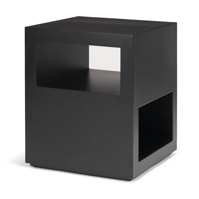 Square Block End Table With Two Shelves - Black