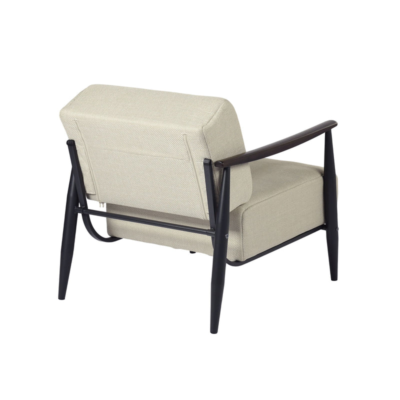Upholstered Cushion Solid Wood Arm Chair - Beige / Black