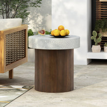 Load image into Gallery viewer, Mgo Cylindrical Side Table With Faux Stone Top And Wood Faux Base - Antique White / Natural
