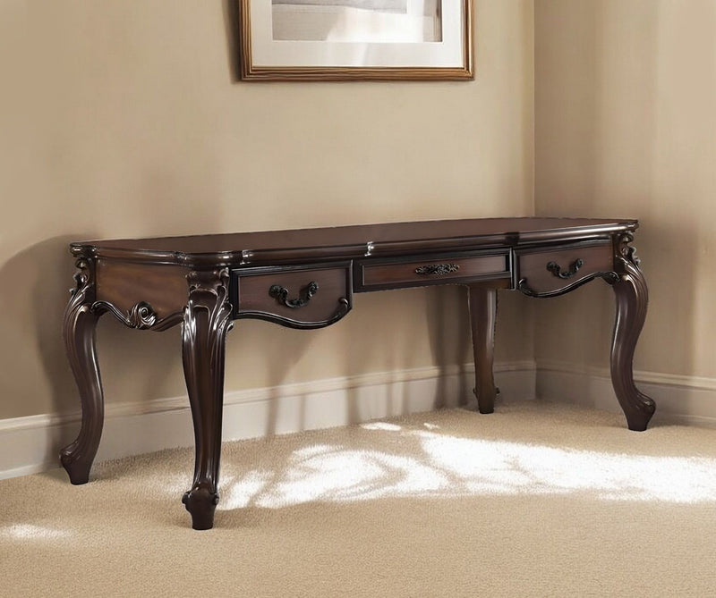 Wood Executive Desk With Three Drawers - Dark Brown