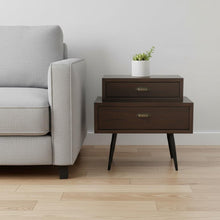 Load image into Gallery viewer, Pedestal End Table With Two Drawers - Brown
