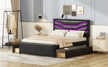 Load image into Gallery viewer, Queen Size Upholstered Storage Platform Bed with LED, 4 Drawers and USB Charging, Black
