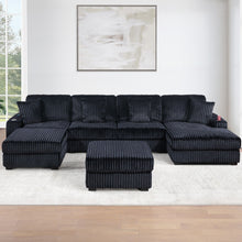 Load image into Gallery viewer, 6 Piece Modular U Sectional Sofa Set With USB Cup Holder, Low Leg - Black
