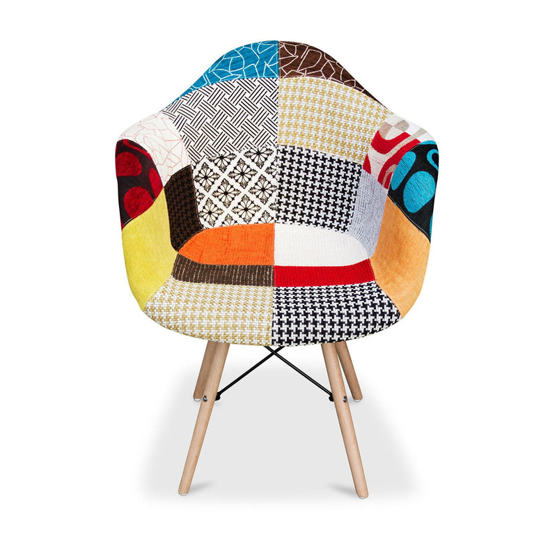 Upholstered Fabric Dining Arm Chair - Black / White / Rainbow / Natural