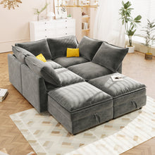 Load image into Gallery viewer, Versatile 6 Piece Modular Sofa Bed With Storage, Stylish Faux Double Layer Cushions, Comfortable &amp; Durable Design, Perfect For Any Living Space
