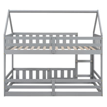 Load image into Gallery viewer, Twin over Twin House Bunk Bed with Fence and Door, Gray
