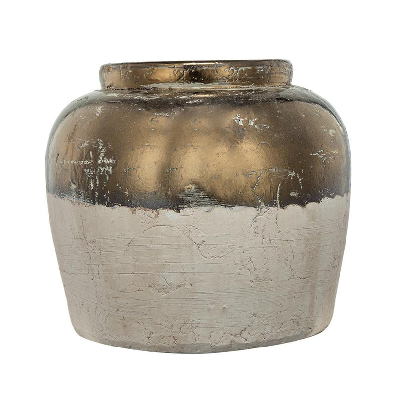 Block Round Table Vase - Antiqued Bronze / Light Gray
