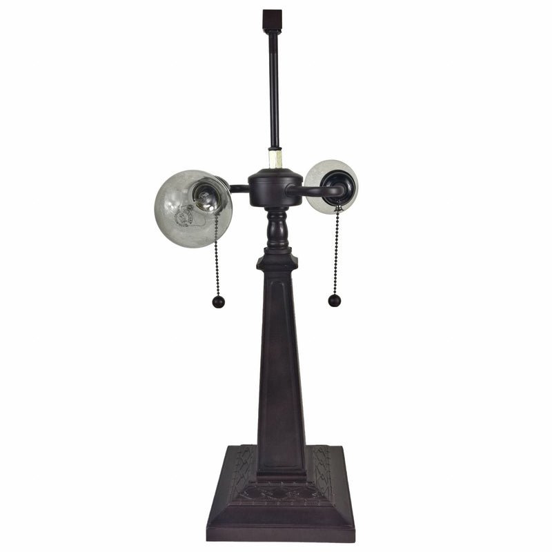 Metal Two Light Candlestick Table Lamp With Blue And Beige Shade - Dark Brown