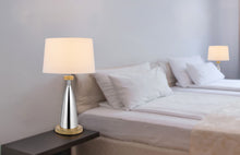 Load image into Gallery viewer, Metal Geometric USB Table Lamp With White Empire Shade - Brown
