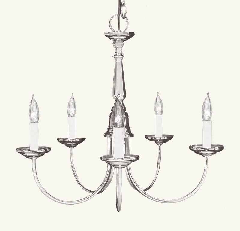15" Five Light Metal Dimmable Chandelier With Shades - Nickel