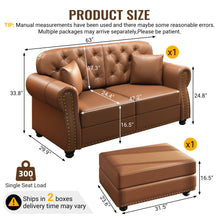 Load image into Gallery viewer, Upholstered Sofa With Nailhead Trim, Rolled Armrests With Ottoman
