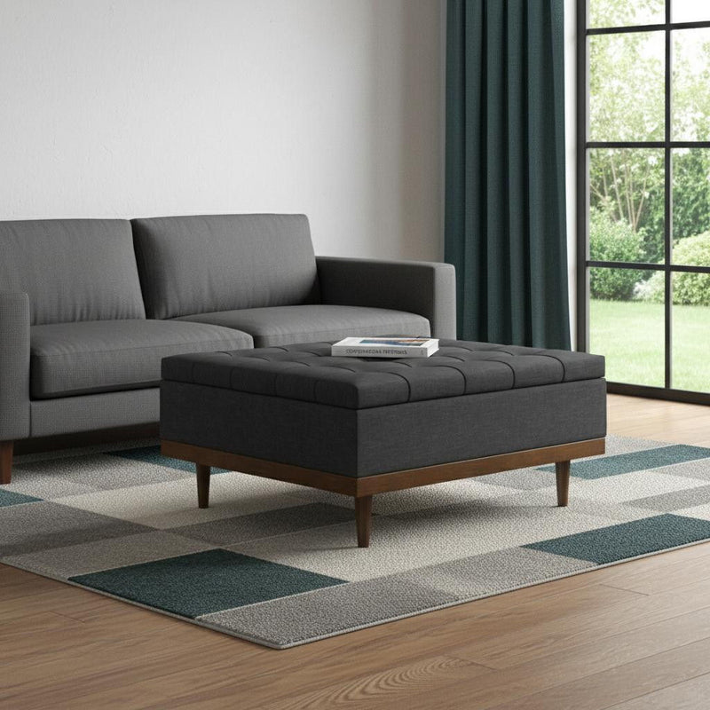 36" Upholstery Storage Ottoman - Walnut / Slate Gray