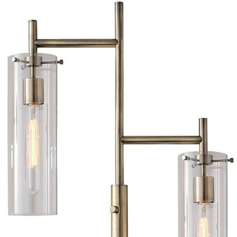 Two Light Novelty Floor Lamp With Clear Drum Shade - Brass