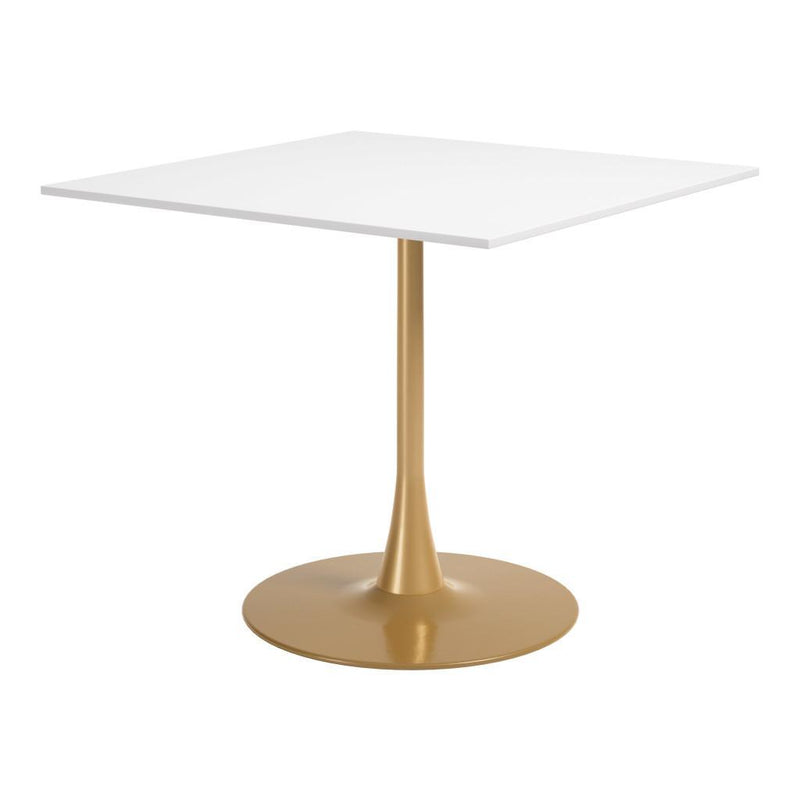 Wood And Steel Pedestal Base Square Dining Table - White